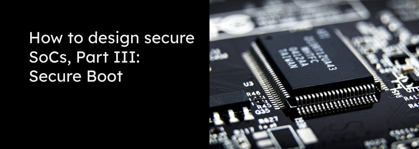 Textual title of the blog post and next to it a picture of a System on Chip on a PCB